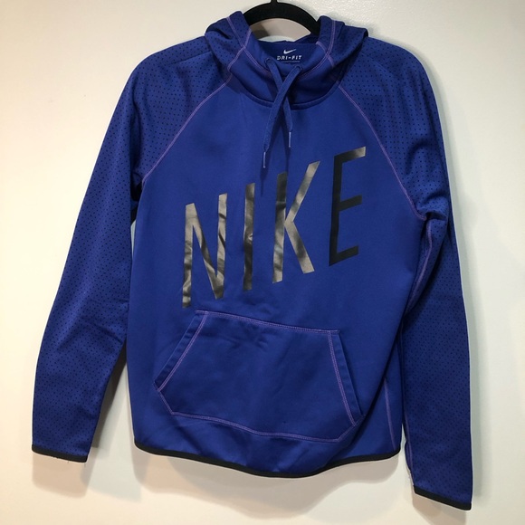 Nike Dri-Fit Blue Pullover Hoodie Sweatshirt Pattern Sleeves - Picture 1 of 9